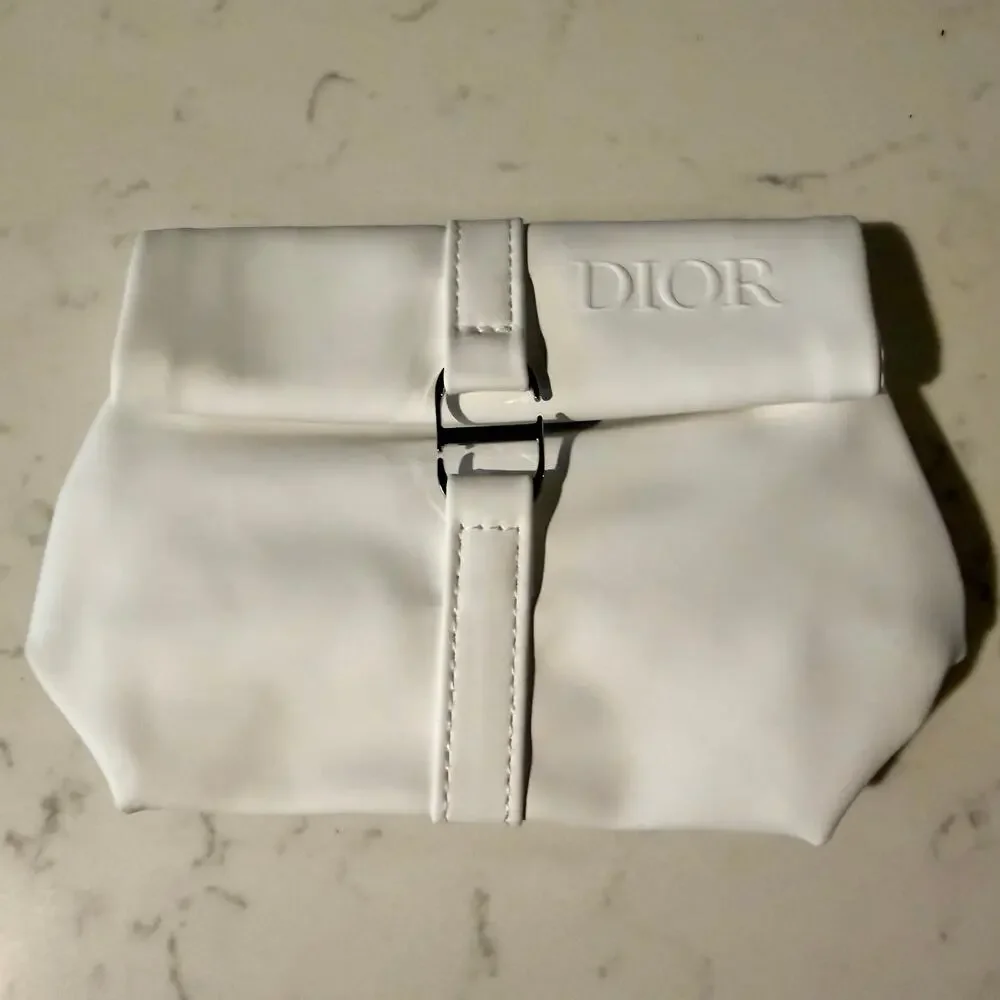 DIOR Beauty White Faux Leather Fold-Top Beauty Bag